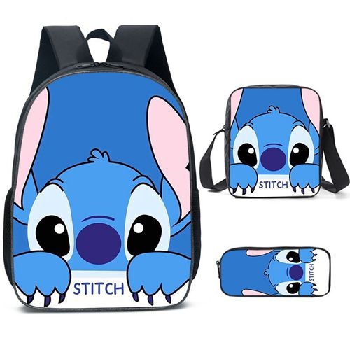 Stitch 3 Piece School Backpack Set Cartoon High Capacity Waterproof Bag Kids