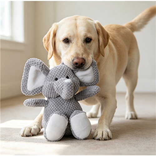 goDog Checkers Elephant Plush Toy with Chew Guard Large 14 Inch Durable Soft Toy