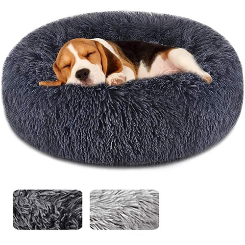 Deep Gray Plush Donut Pet Bed 70cm Round Soft Cushion for Dogs Cats