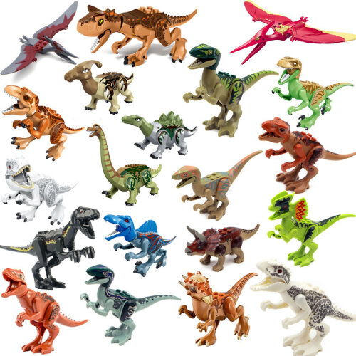 20Pcs Jurassic Dinosaurs Building Toys Khaki Green Velociraptor T Rex Stegosaurus Set