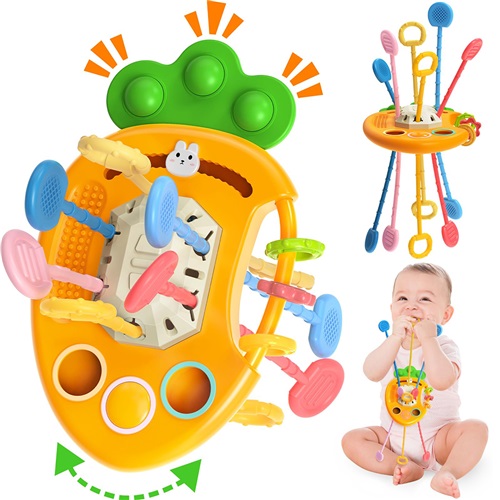 Montessori Pull String Toy Cute Rabbit Radish Baby Sensory Teether Fine Motor Skills Developmental Toy