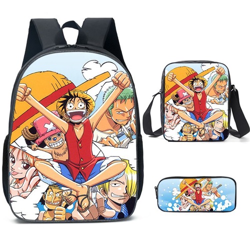 3Pcs One Piece Backpack Set Shoulder Bag and Pencil Case Anime School Travel Bag for Teens