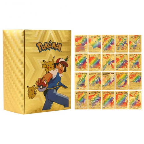Pokemon Gold Foil Trading Cards Metal Vmax GX Charizard Pikachu Rare Card Set 55-110Pcs Gift for Kids