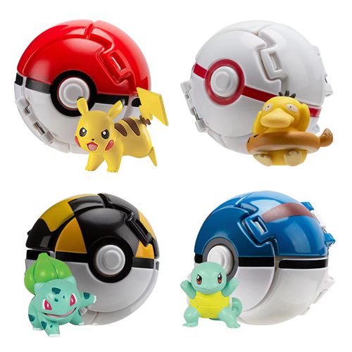 4Pcs Pokemon Pokeball Pop-Up Balls Set with Pikachu Figures Toy for Christmas Gift