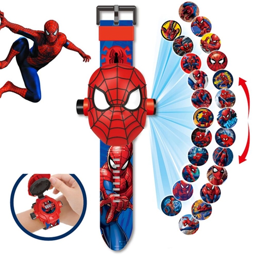 Spider Man Kids Electronic Projection Watch 24 Cartoon Patterns Digital Wristwatch Gift for Children