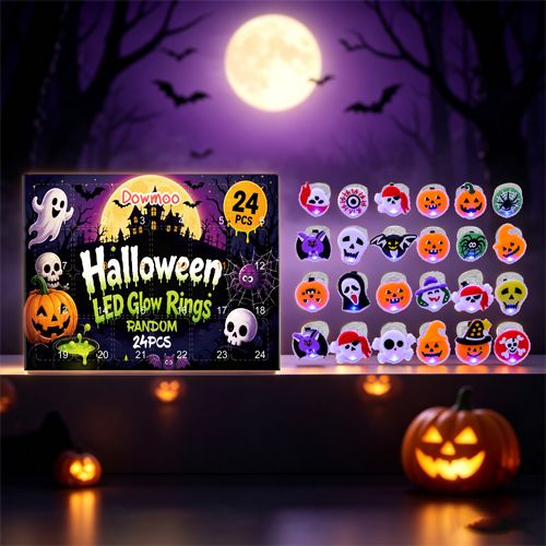 Halloween Countdown Advent Calendar Rings Toys with LED Light Blind Box