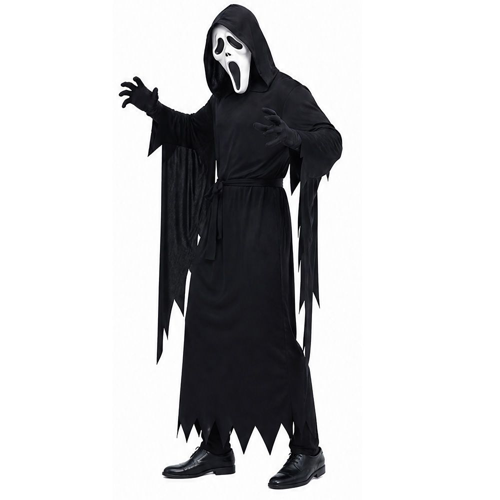 Scythe Screaming Grim Reaper Outfit Halloween Costume for Horror Cosplay and Haunted House Parties