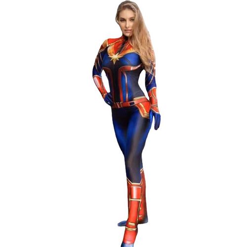 Captain Marvel Womens Fancy Dress Superhero Bodysuit Halloween Costume
