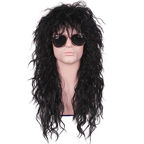ColorGround Long Curly 80s Men's Rocker Style Wig for Fancy Dress and Party Costumes