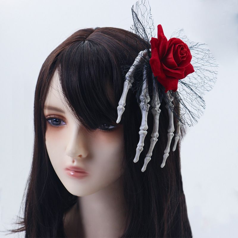 Rose Lace Hair Clip Gothic Style Costume Accessory For Halloween Party And Dress Up
