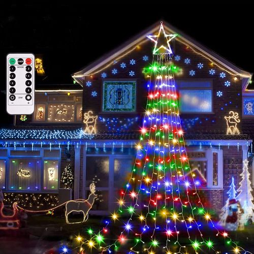 Solar LED Star Waterfall Light Holiday Party String Lights Christmas Tree Decor