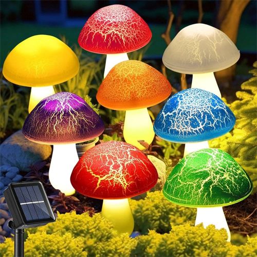 Solar Garden Decor Lights Crack Mushrooms Outdoor Decor Stake String Lights