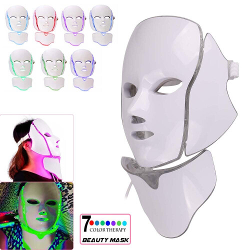 7 LED Photon Face Mask Neck Rejuvenation Therapy Wrinkles Anti-Aging